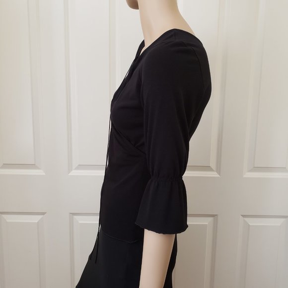 Adjustable Lace Up 3/4 Sleeve Surplice Shirt SZ S Black - Picture 3 of 7